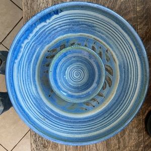 Hand thrown chips and dip platter